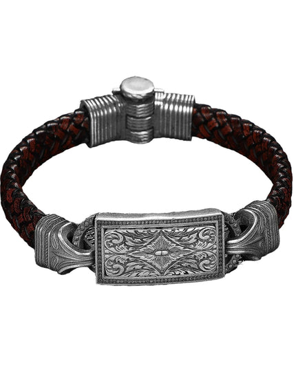 Lederarmband aus 925er Sterlingsilber mit Stiftgravur für Herren