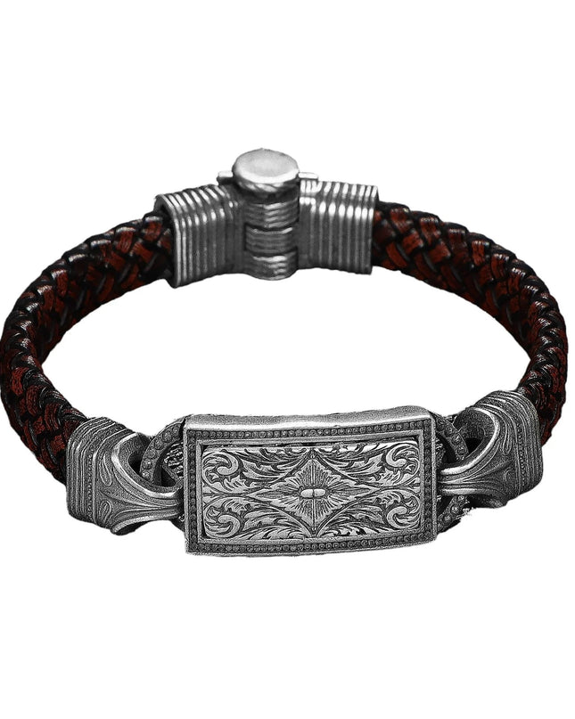 Lederarmband aus 925er Sterlingsilber mit Stiftgravur für Herren